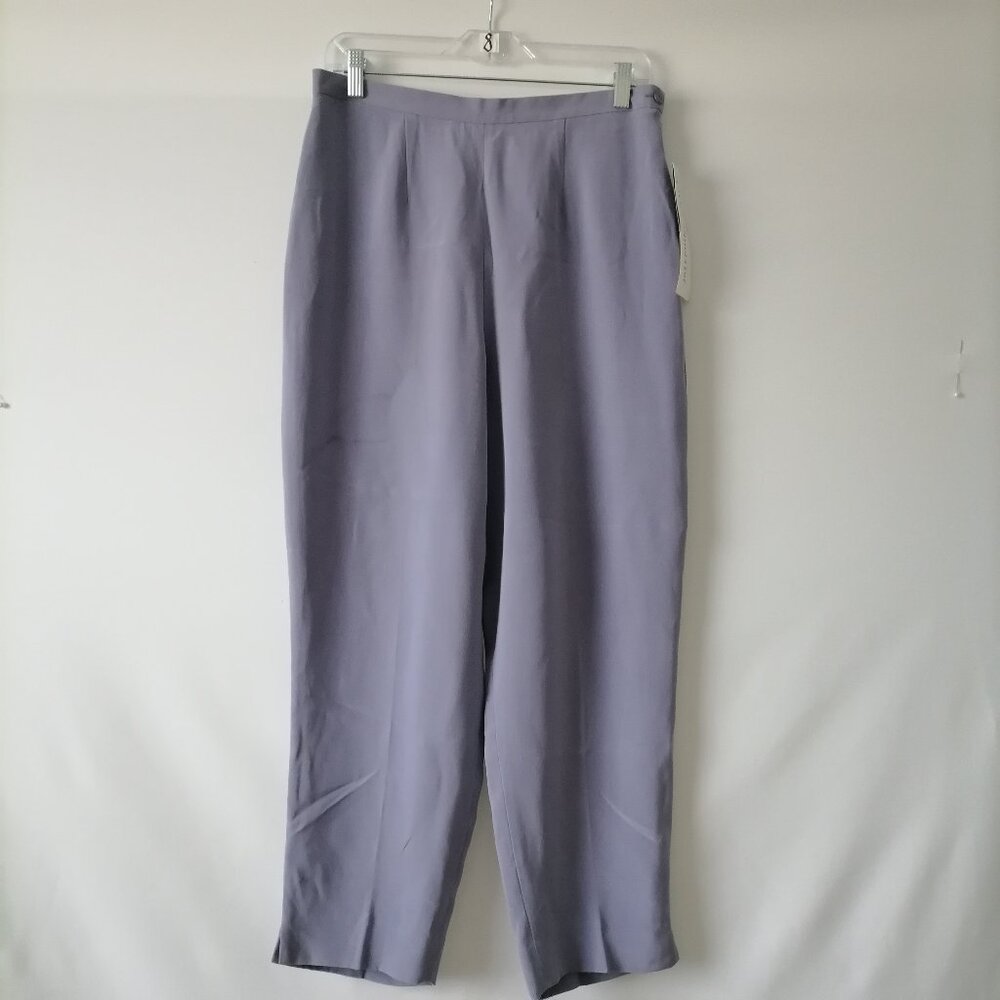 Josephine Chaus Women True Lilac High Rise Flat Front 100% Silk Dress Pant Sz 12